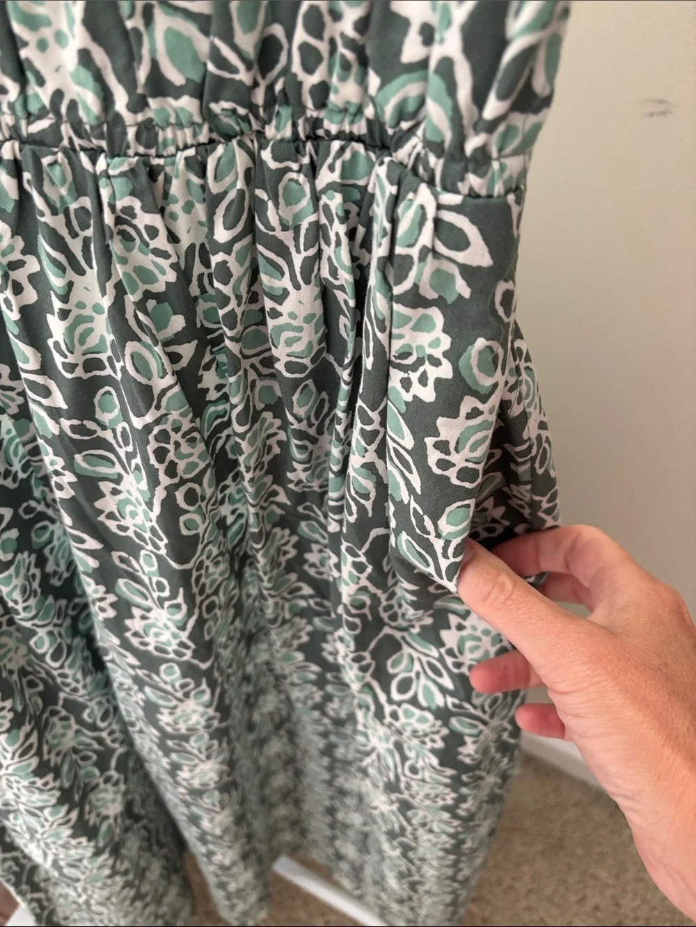 J. Crew Sage Green Floral V-Neck Short Sleeve Midi Dress